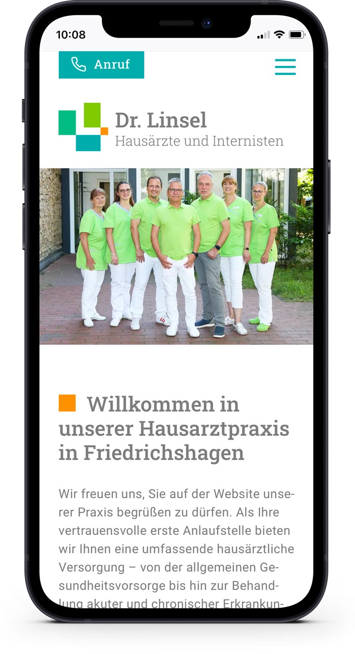 Website-Startseite Dr. Linsel auf einem Smartphone