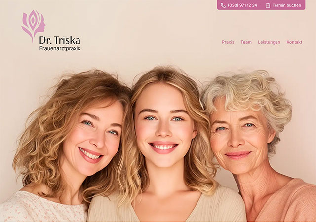 Startseite der Website mit drei Frauen aus drei Generationen