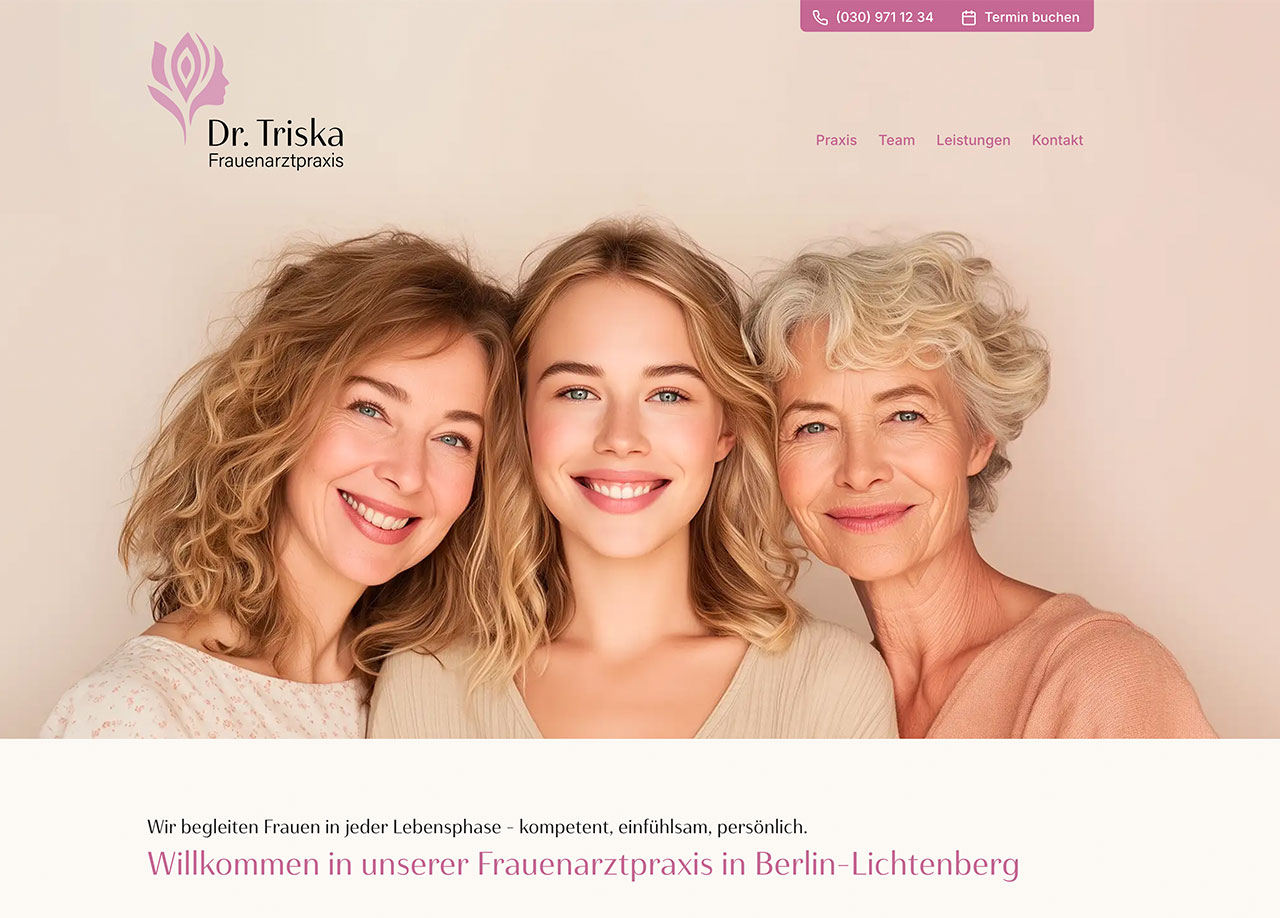 Startseite der Website mit Frauen aus drei verschiedenen Generationen