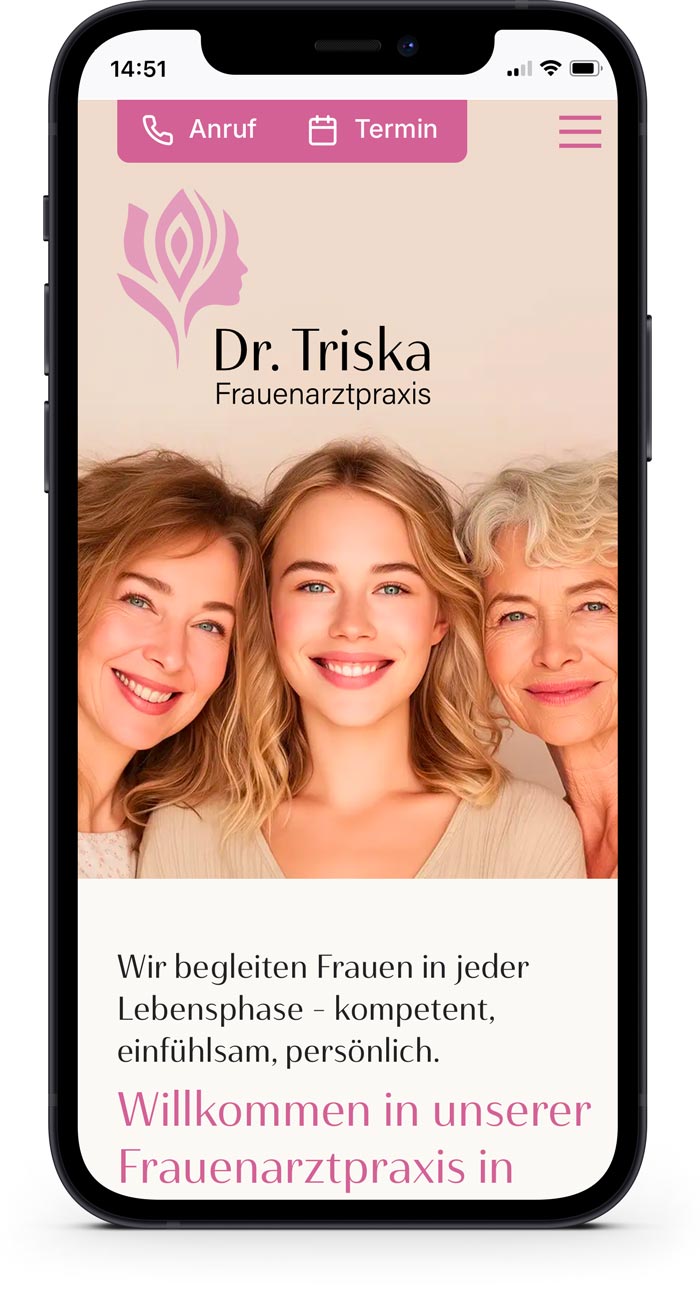 Startseite der Website auf dem Smartphone