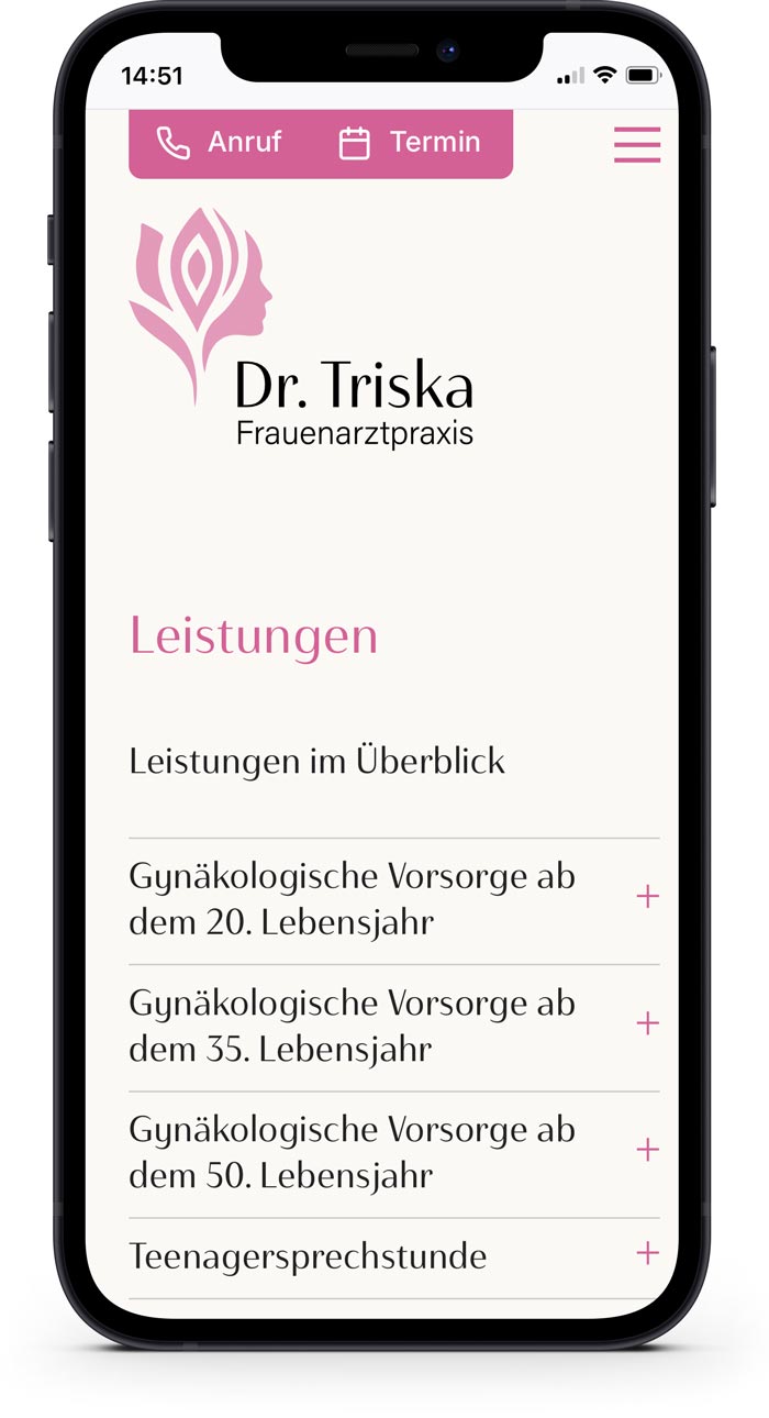 Seite Leistungen auf dem Smartphone