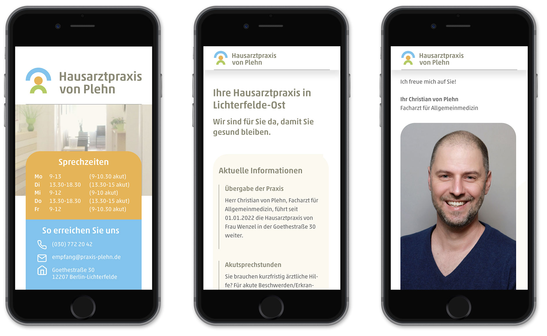 Website Hausarztpraxis von Plehn auf dem Smartphone