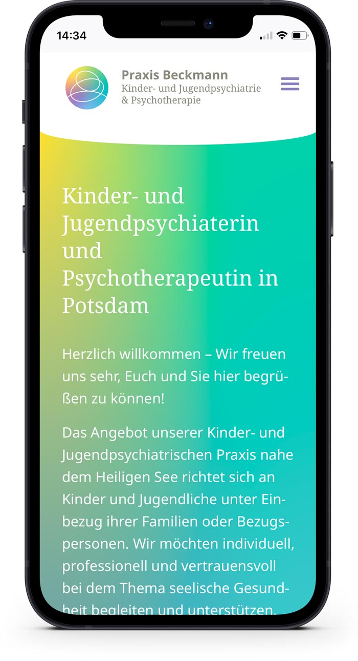 Website Praxis Beckmann Startseite auf Smartphone