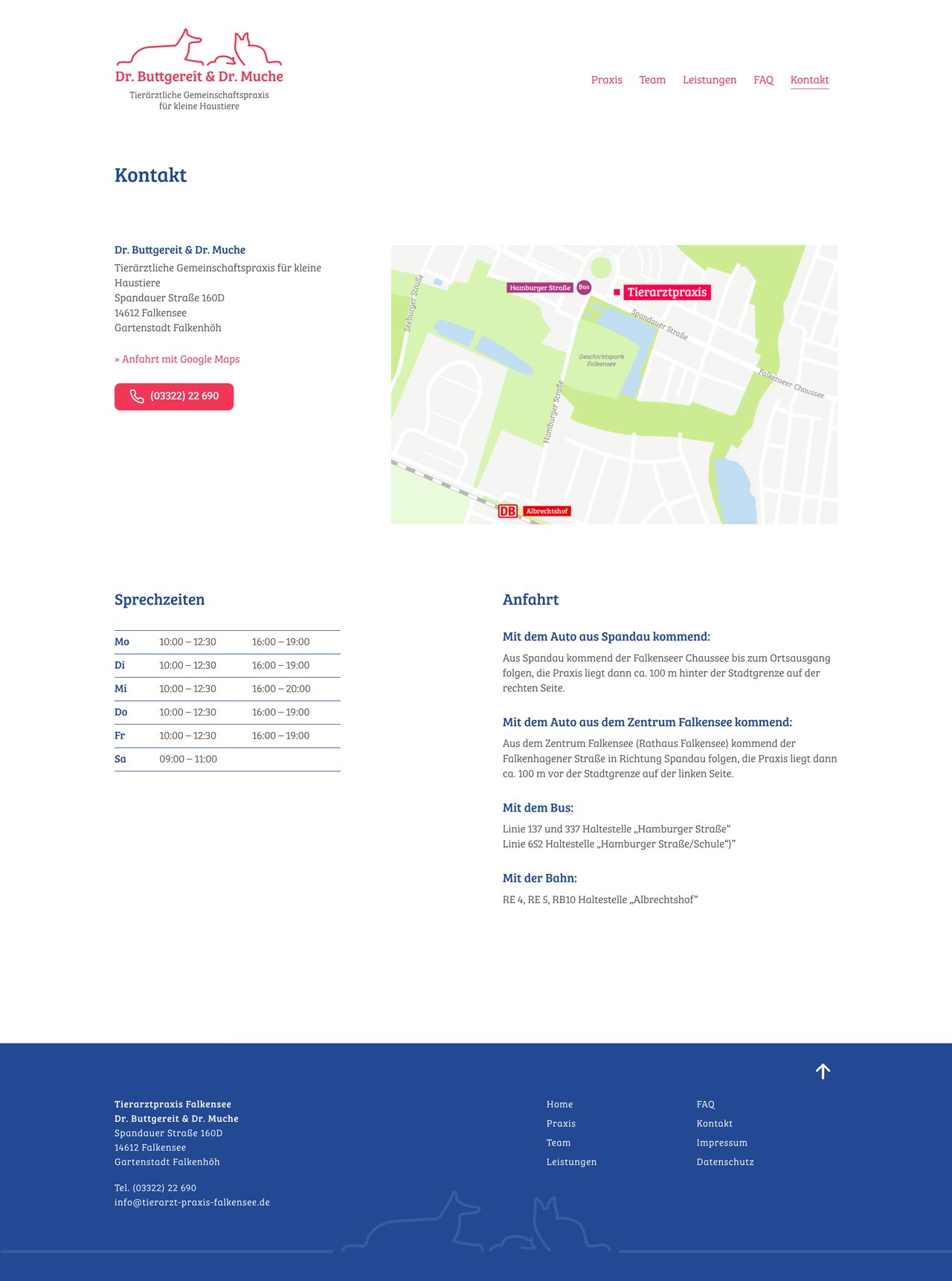 Website Tierarztpraxis Kontaktseite mit Lageplan